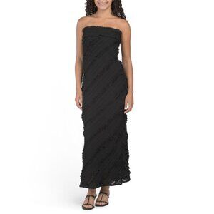 ENDLESS ROSE Black Strapless Ruffled Maxi Dress
